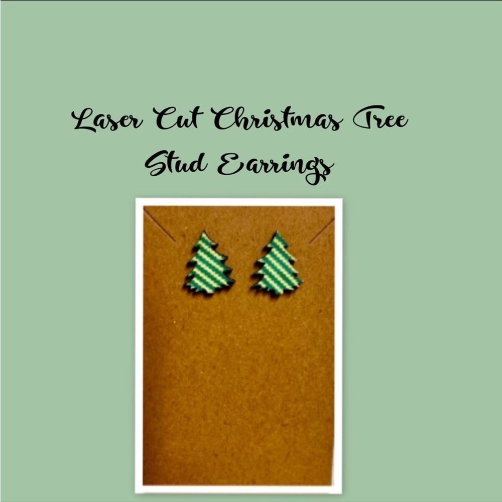 Laser Cut Christmas Tree Stud Earrings, Christmas Tree Earrings